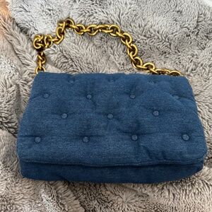 Zara Denim Quilted shoulder bag w/Gold chain strap